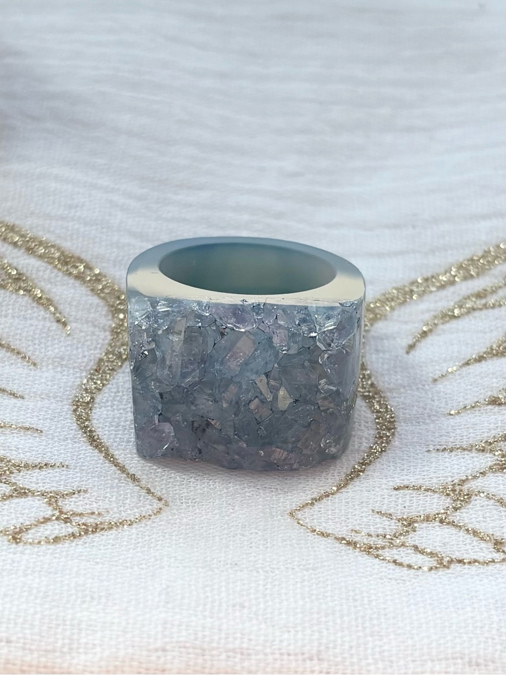 Chunky Light Blue Druzy Rectangle Ring Elegant Crystal Accent Size 9